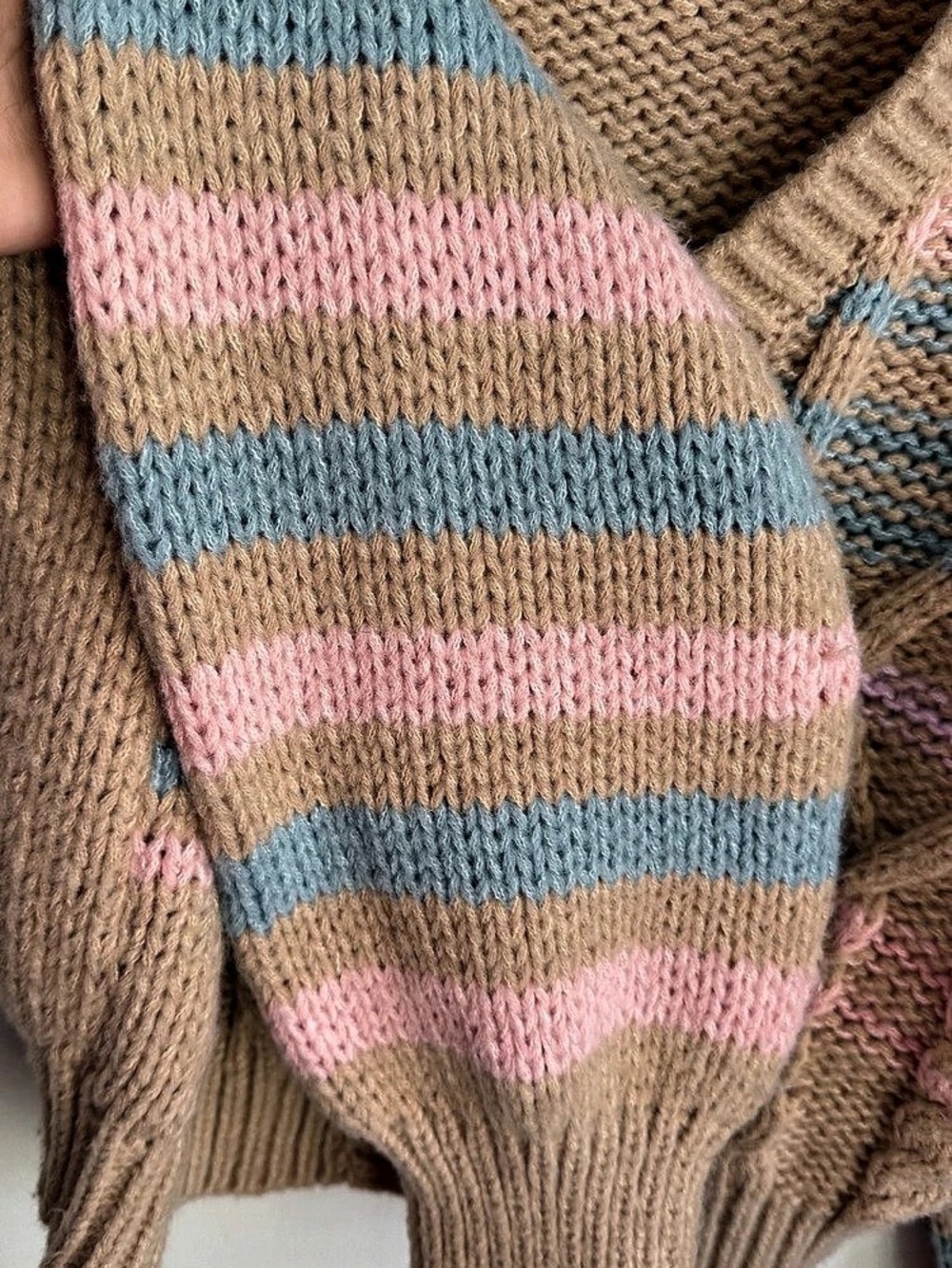 Lush Striped Cropped Cardigan Brown & Pink Large - Picture 5 of 10